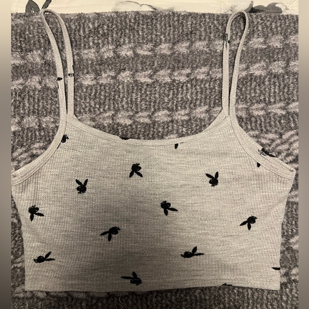 PLAYBOY by Pacsun gray and black cropped tank - size xs